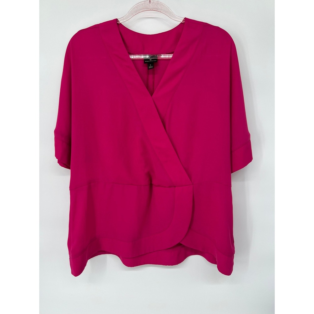 Worthington Womens Top Size L Pink 3/4 Sleeve Wrap Front Blouse